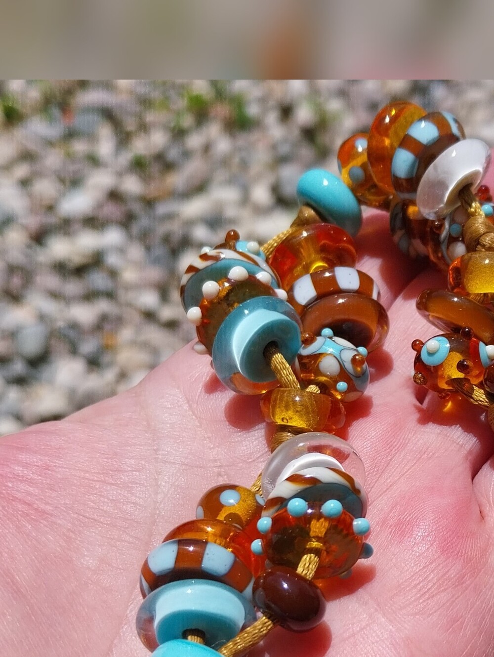 Vintage Lampwork Turquoise and Amber Glass Bead Bracelet - Picture 7 of 10